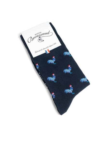 Nos chaussettes "Les Coqs", coloris marine - Maison Broussaud