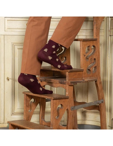 Chaussettes homme bordeaux Les Abeilles d'Or - Collection Napoléon