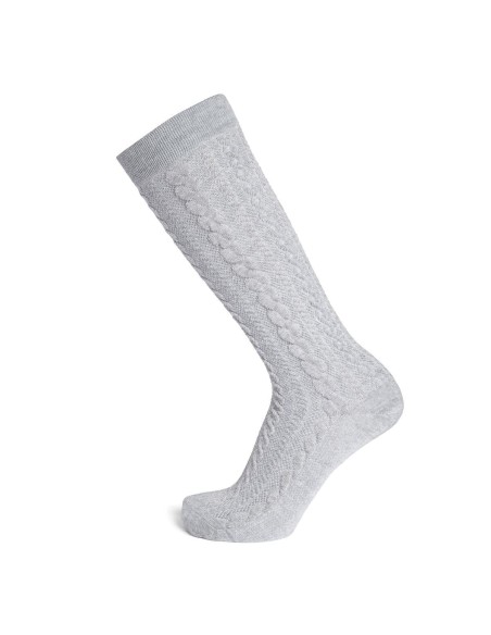 Nos mi-bas en laine à torsades coloris gris - Maison Broussaud