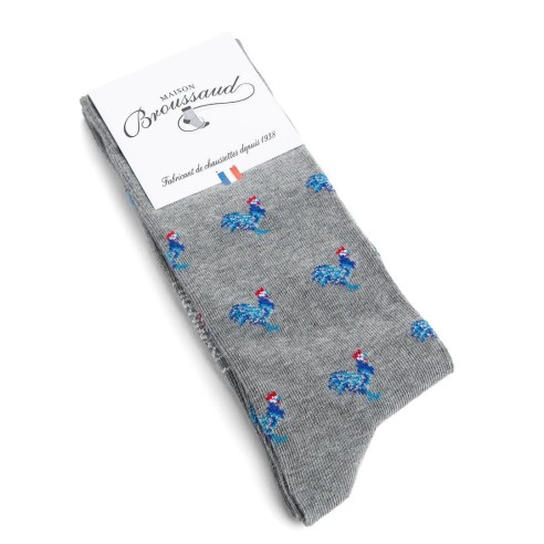 Nos chaussettes "Les Coqs", coloris gris - Maison Broussaud
