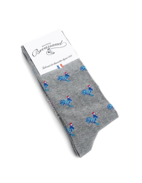 Nos chaussettes "Les Coqs", coloris gris - Maison Broussaud