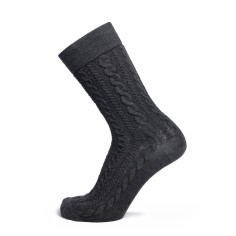 Nos chaussettes en laine à torsades anthracite - Maison Broussaud