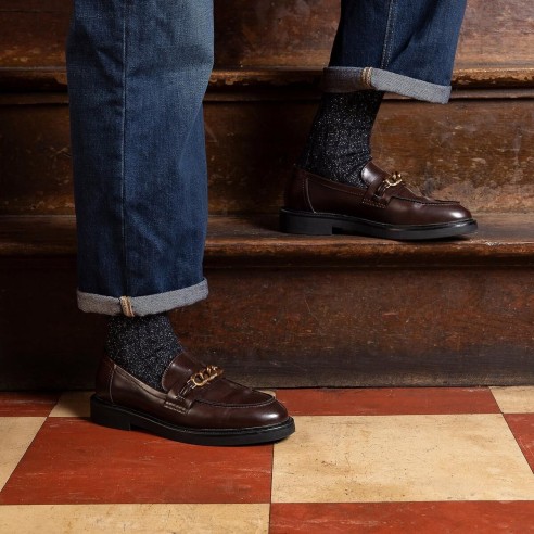 "Les Torsade laine" femme, coloris marine/or - Maison Broussaud