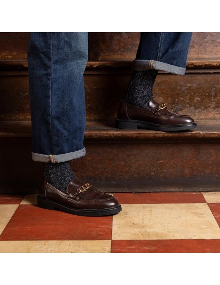 "Les Torsade laine" femme, coloris marine/or - Maison Broussaud