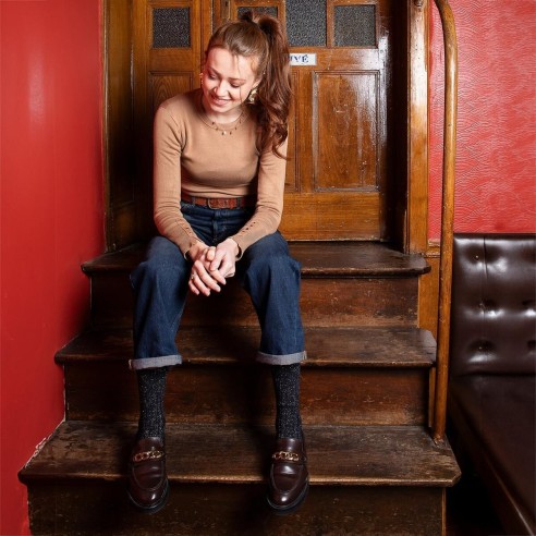 "Les Torsade laine" femme, coloris marine/or - Maison Broussaud