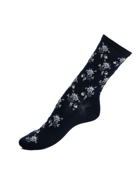 Nos chaussettes femme "Les Fleurs" marine - Maison Broussaud