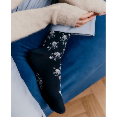 Nos chaussettes femme "Les Fleurs" marine - Maison Broussaud