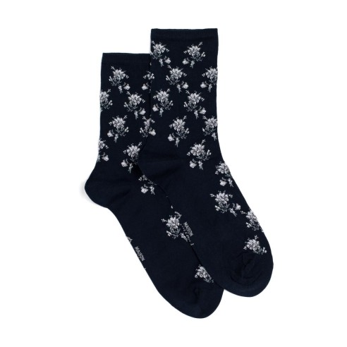 Nos chaussettes femme "Les Fleurs" marine - Maison Broussaud