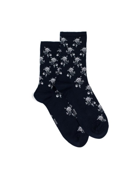 Nos chaussettes femme "Les Fleurs" marine - Maison Broussaud