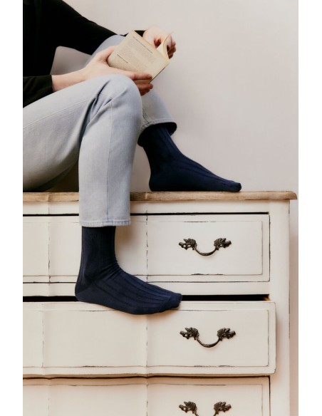 "Les Torsade laine" homme, coloris marine - Maison Broussaud