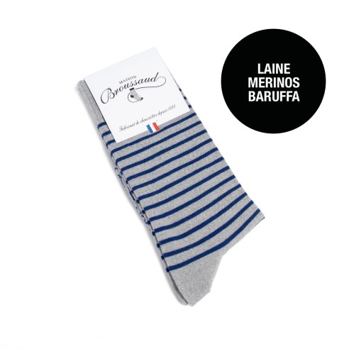 Nos chaussettes "Les Marinières" gris/bleu - Maison Broussaud