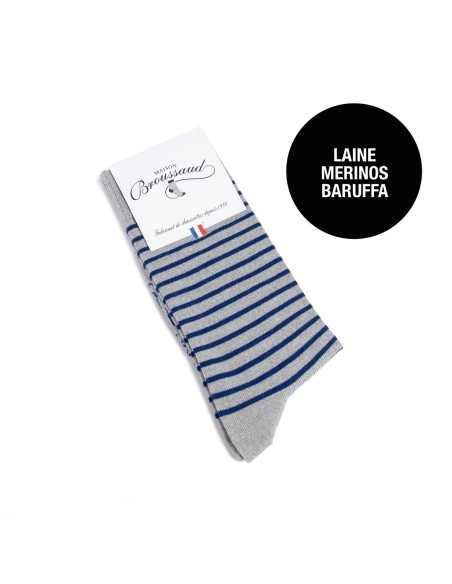 Nos chaussettes "Les Marinières" gris/bleu - Maison Broussaud