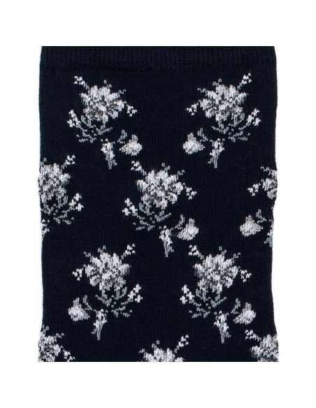 Nos chaussettes femme "Les Fleurs" marine - Maison Broussaud
