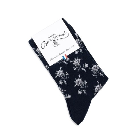Nos chaussettes femme "Les Fleurs" marine - Maison Broussaud