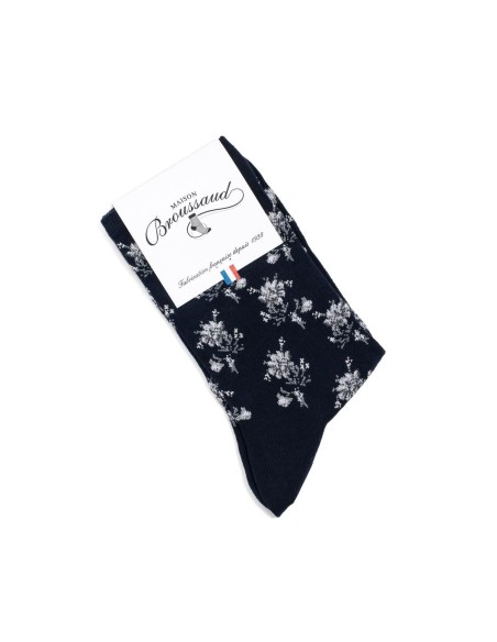 Nos chaussettes femme "Les Fleurs" marine - Maison Broussaud