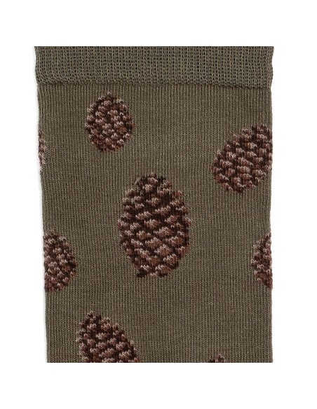 Nos chaussettes homme "Les Pommes de pin" kaki - Maison Broussaud
