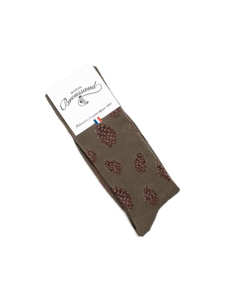 Nos chaussettes homme "Les Pommes de pin" kaki - Maison Broussaud