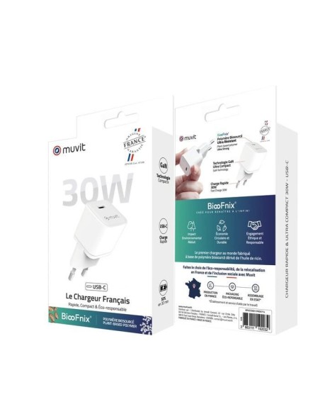 CHARGEUR SECTEUR UNIVERSEL - GAN 30W USB-C BIOSOURCE BLANC