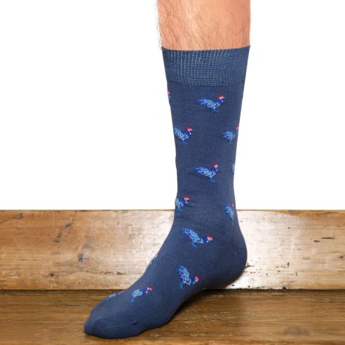 Nos chaussettes homme "Les Coqs" bleu - Maison Broussaud