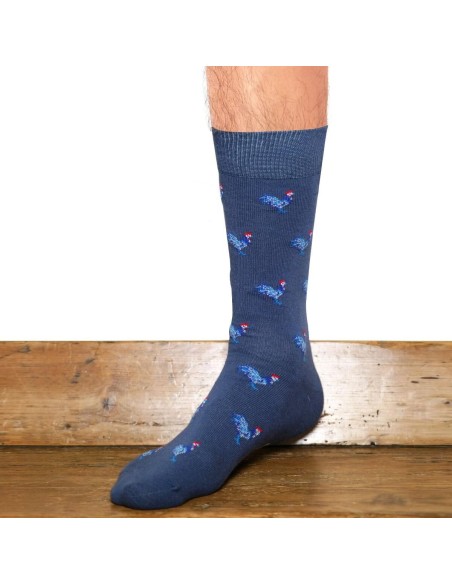 Nos chaussettes homme "Les Coqs" bleu - Maison Broussaud