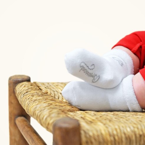 Nos chaussettes bébé "Les Bottons" blanc/gris - Maison Broussaud