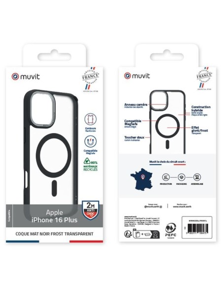 COQUE MAGSAFE 2M MAT FROST NOIR IPHONE 16 PLUS