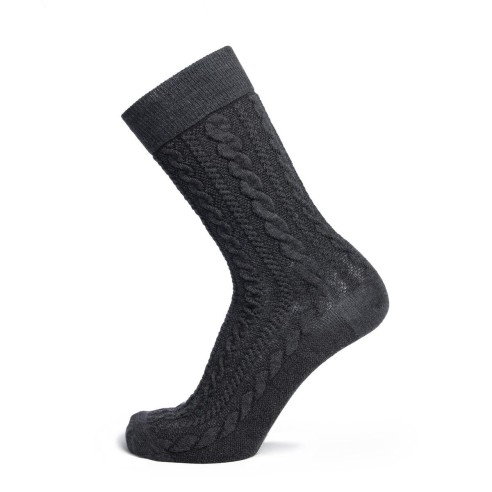 Nos chaussettes en laine à torsades anthracite - Maison Broussaud