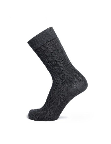 Nos chaussettes en laine à torsades anthracite - Maison Broussaud