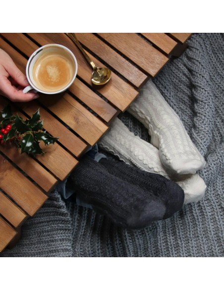 Nos chaussettes en laine à torsades anthracite - Maison Broussaud