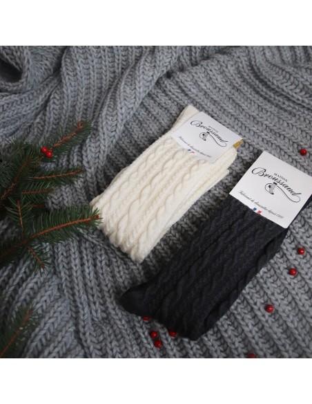 Nos chaussettes en laine à torsades anthracite - Maison Broussaud
