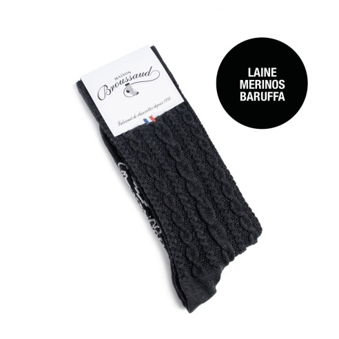 Nos chaussettes en laine à torsades anthracite - Maison Broussaud