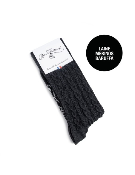 Nos chaussettes en laine à torsades anthracite - Maison Broussaud