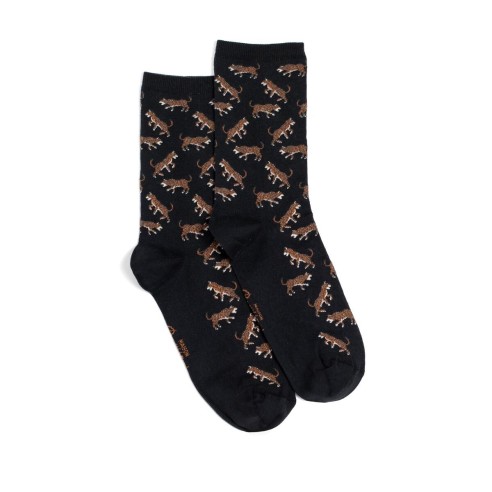 Nos chaussettes femme "Les Léopards" noir - Maison Broussaud