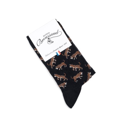 Nos chaussettes femme "Les Léopards" noir - Maison Broussaud