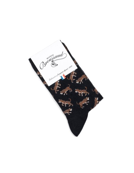 Nos chaussettes femme "Les Léopards" noir - Maison Broussaud