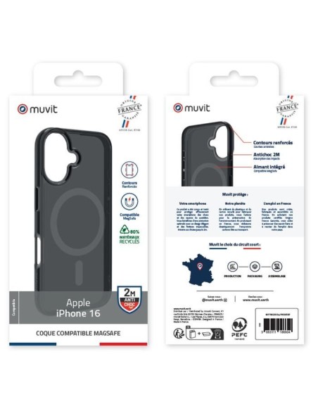 COQUE MAGSAFE 2M TRANSLUCIDE NOIR IPHONE 16