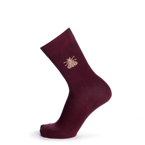 Chaussettes bordeaux et dorées motif abeille - Collection Napoléon