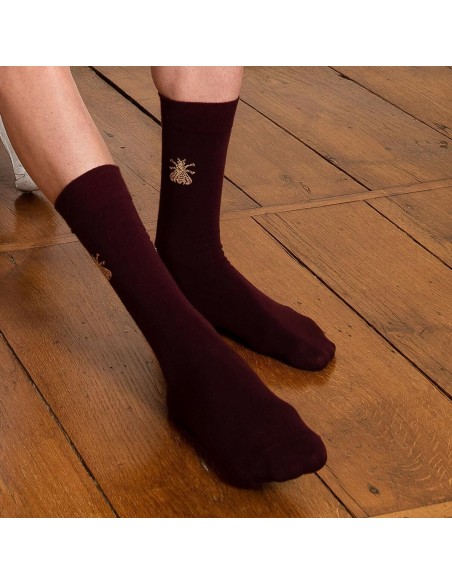 Chaussettes bordeaux et dorées motif abeille - Collection Napoléon