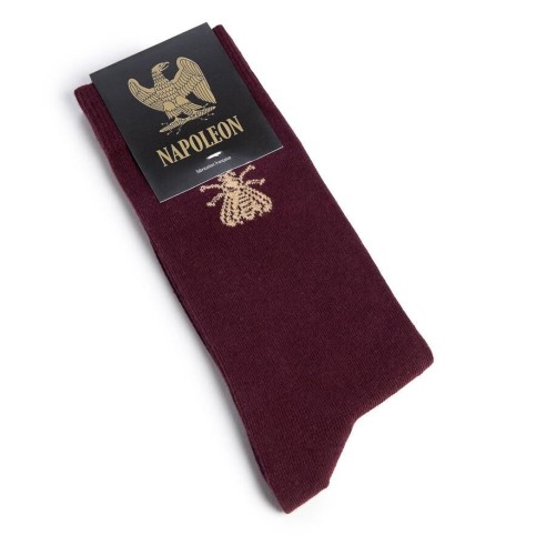 Chaussettes bordeaux et dorées motif abeille - Collection Napoléon