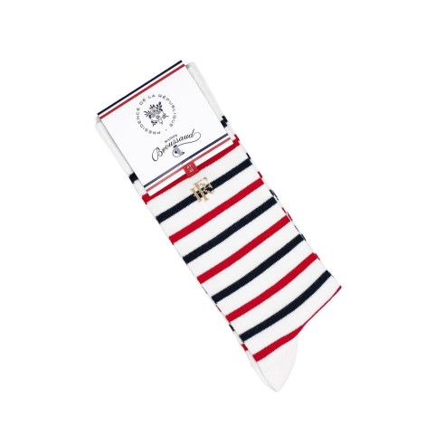 Les marinières bleu blanc rouge Elysée x Maison Broussaud - chaussettes homme - coton blanc