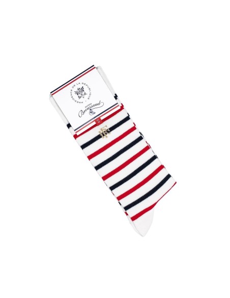Les marinières bleu blanc rouge Elysée x Maison Broussaud - chaussettes homme - coton blanc