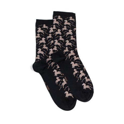 Nos chaussettes femme "Les Zèbres" noir - Maison Broussaud