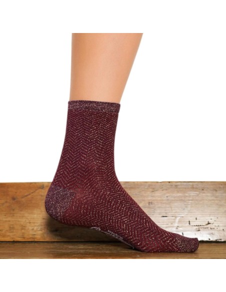 Nos socquettes femme "Les chevrons" bordeaux - Maison Broussaud