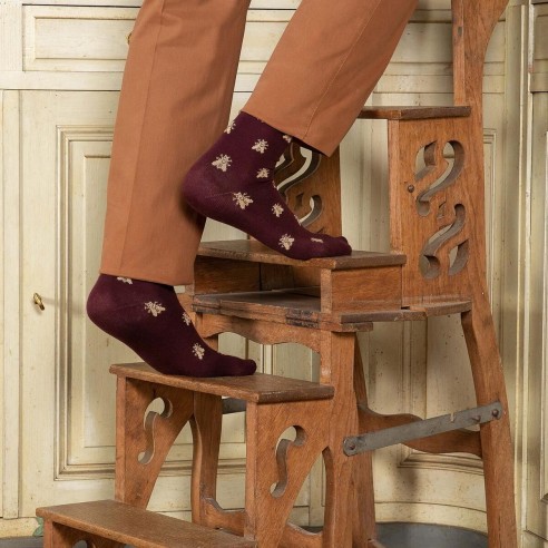 Chaussettes homme bordeaux Les Abeilles d'Or - Collection Napoléon