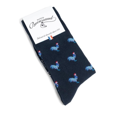 Nos chaussettes "Les Coqs", coloris marine - Maison Broussaud