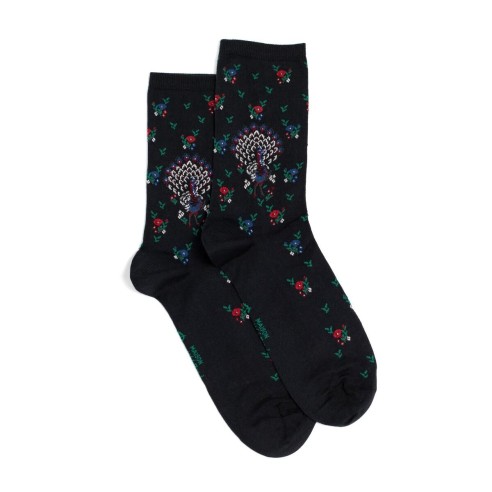 Nos chaussettes femme "Les Paons" noir - Maison Broussaud
