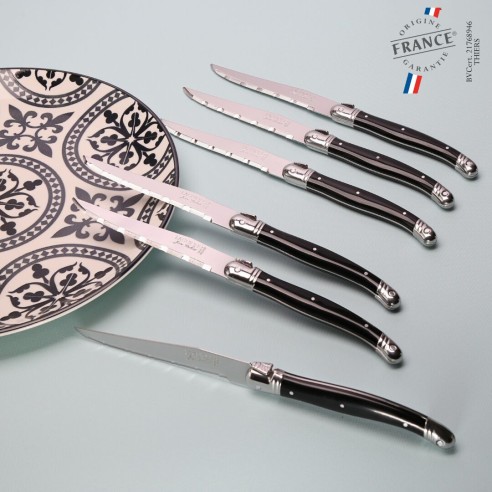 Couteaux steak Jean Dubost Laguiole collection Brut noir, certifiés Origine France Garantie