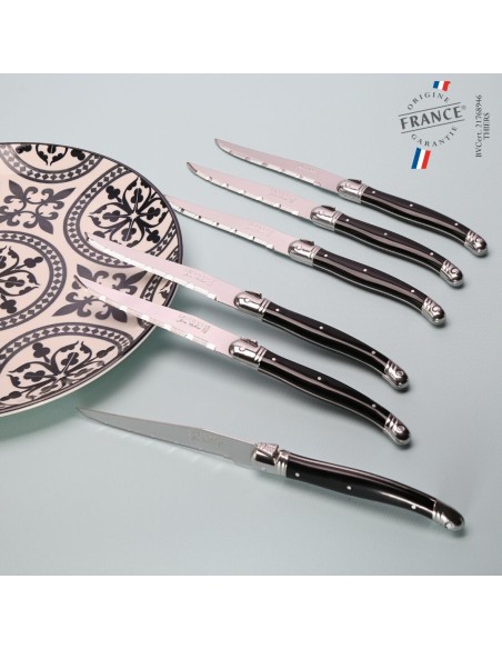 Couteaux steak Jean Dubost Laguiole collection Brut noir, certifiés Origine France Garantie
