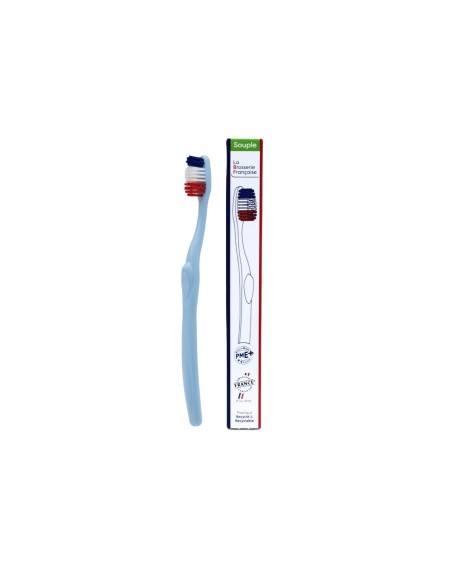 Détail brosse à dents française La Brosserie poils souples bleu ciel fabriquée à Beauvais