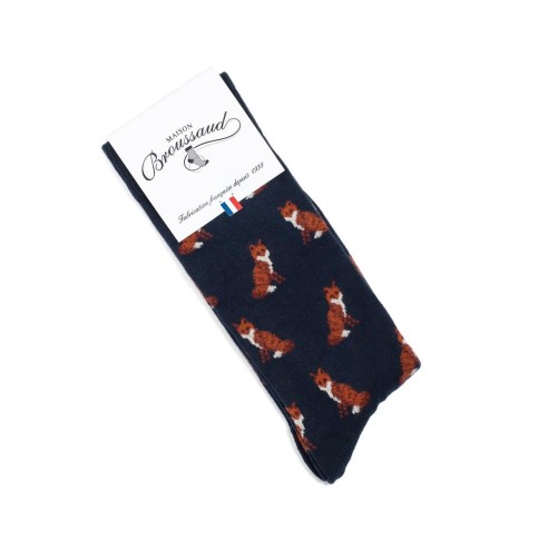 Nos chaussettes homme "Les Renards" marine - Maison Broussaud